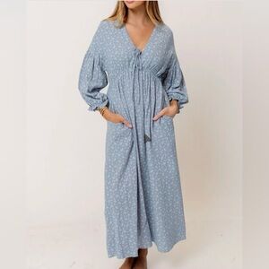 Worth Collective Hunter 100% Cotton Midi Dress in Light Indigo Foliage